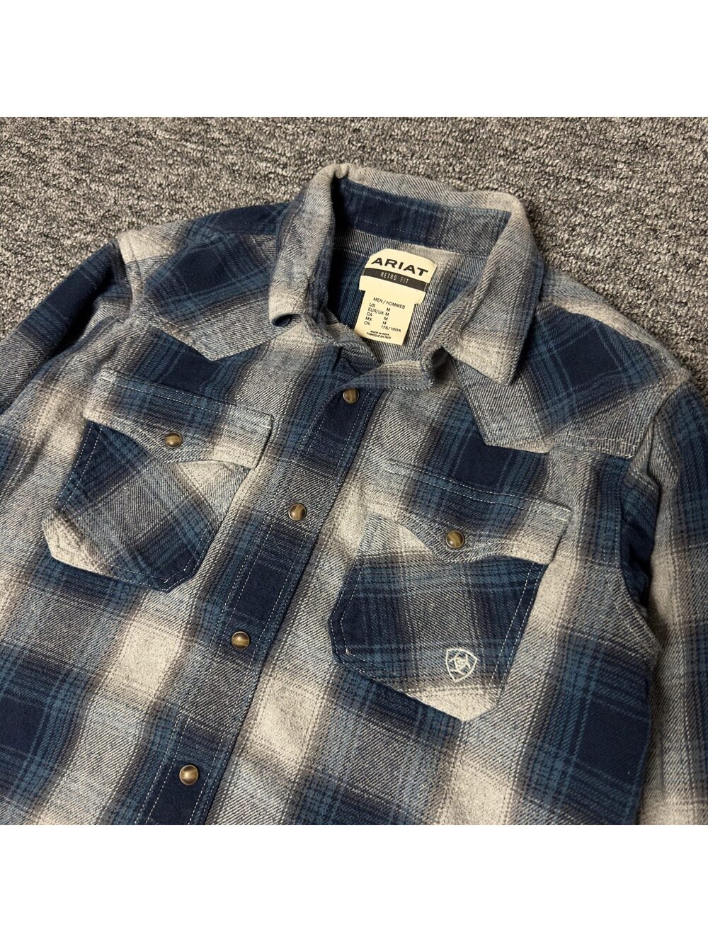 Ariat Retro Fit Flannel Snap Shirt Mens M Navy Western